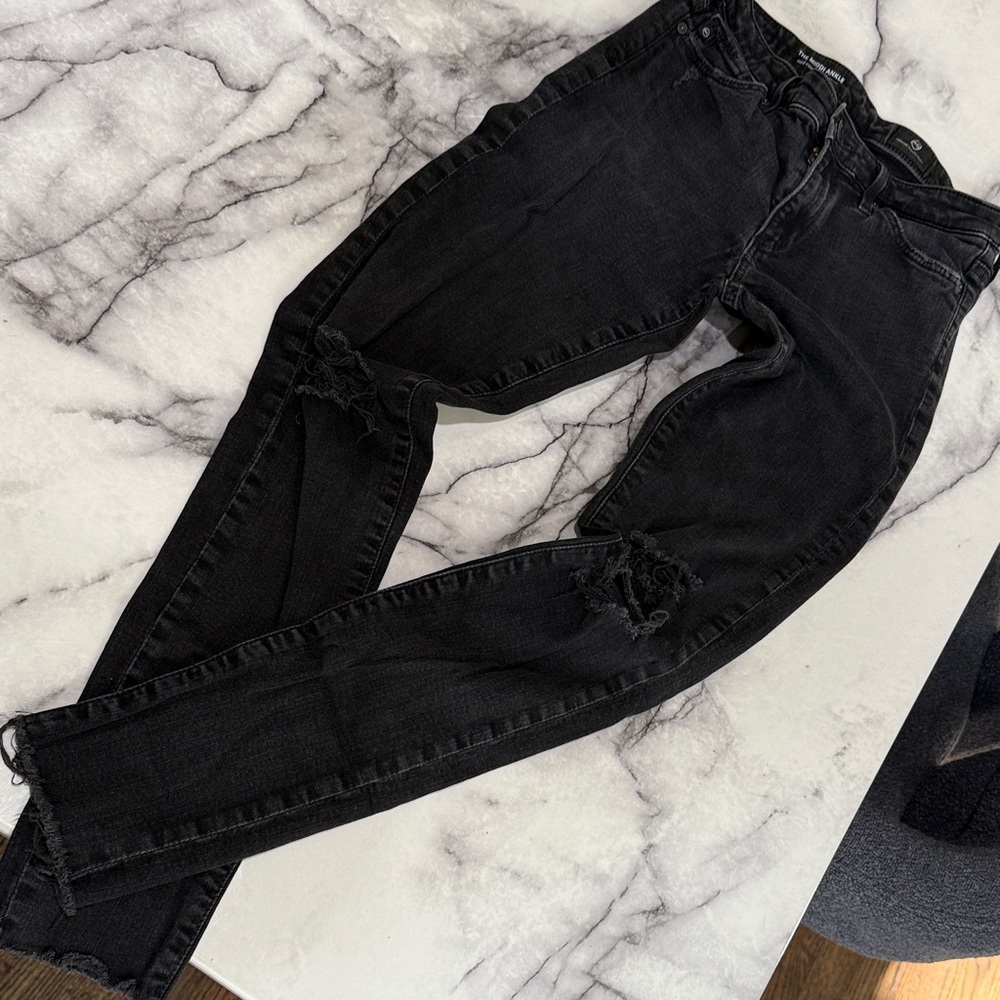 AG Adriano Goldschmied Black Skinny destroyed Ankle Jeans size 25R